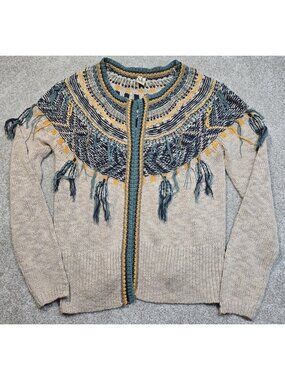 BKE Gimmicks Open Front Knit Cardigan Sweater Western Boho Fringe Women's Large